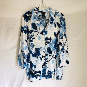 Ali Miles Women's Size XL Floral Button Up Blouse Tunic Top